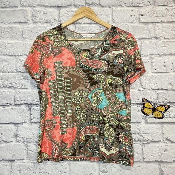 𝅺Allison Daley Petite Paisley Abstract Top Petite Small - Picture 2 of 9
